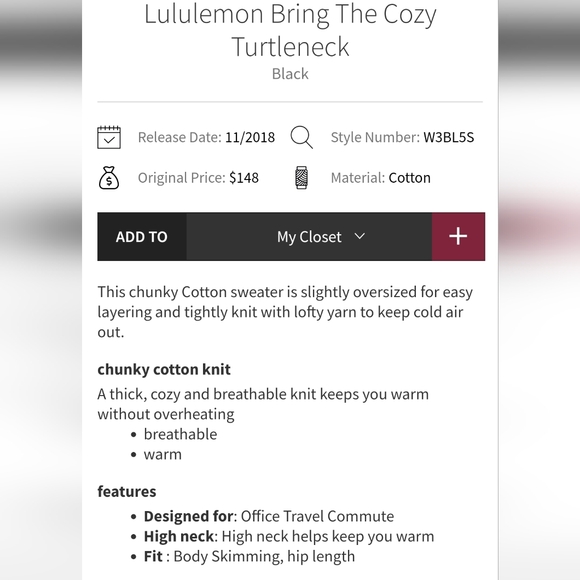 Lululemon Bring the Cozy black cable knit turtleneck sweater cotton size 10 - Picture 8 of 8